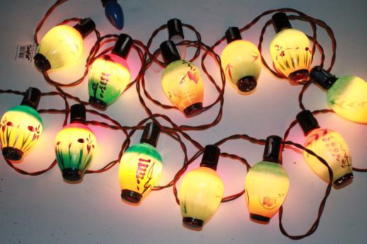 photo of vintage figural christmas light bulbs, chinese lantern  novelty lights, working string of 12  #3