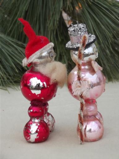 photo of vintage figural glass Christmas tree ornaments, Santa and snowman #3