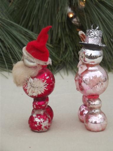 photo of vintage figural glass Christmas tree ornaments, Santa and snowman #4