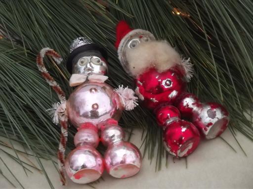 photo of vintage figural glass Christmas tree ornaments, Santa and snowman #5