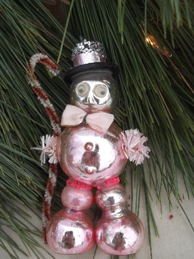 photo of vintage figural glass Christmas tree ornaments, Santa and snowman #7