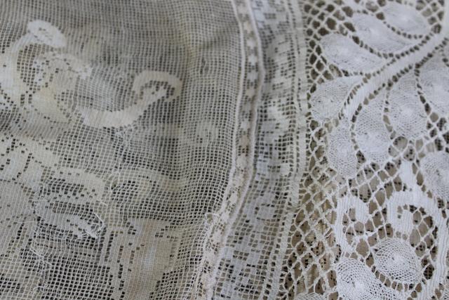 photo of vintage figural lace runner w/ cherubs & nudes, Italian buratto net lace w/ wide edging #2