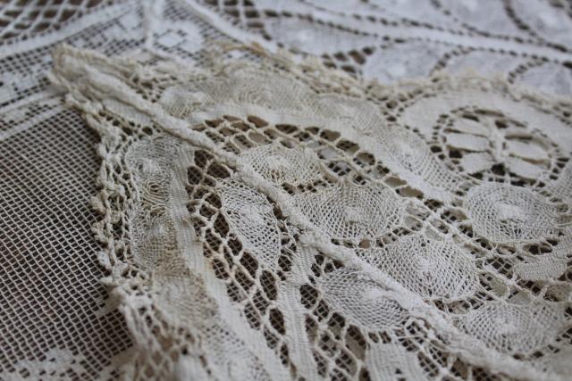 photo of vintage figural lace runner w/ cherubs & nudes, Italian buratto net lace w/ wide edging #8