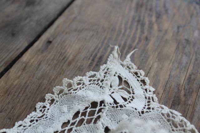 photo of vintage figural lace runner w/ cherubs & nudes, Italian buratto net lace w/ wide edging #10