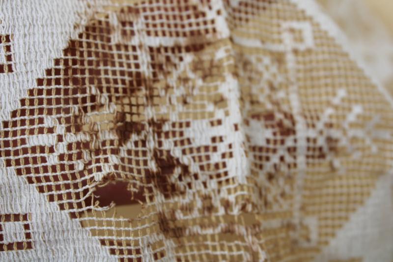 photo of vintage figural lace table cloth w/ lions, Italian buratto net lace centerpiece #7