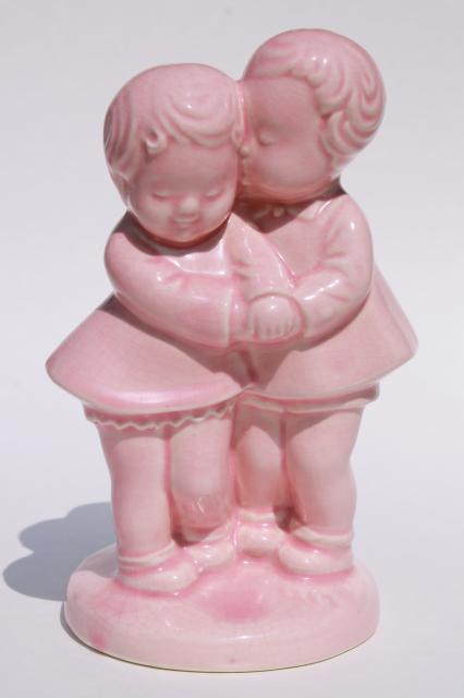 photo of vintage figural pottery planter vase, childhood sweethearts children in baby pink #2