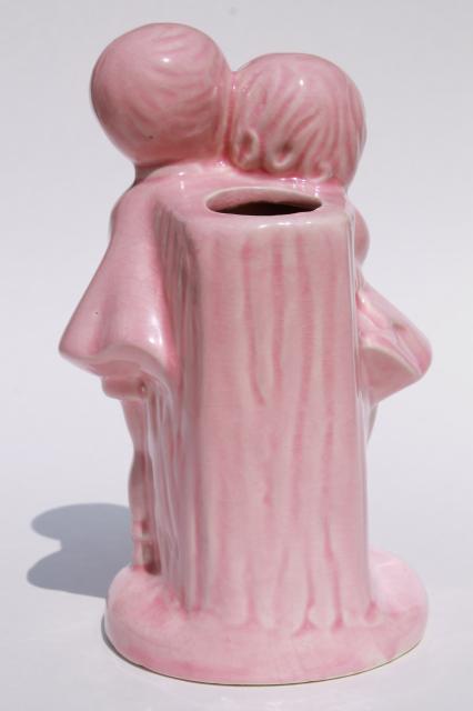 photo of vintage figural pottery planter vase, childhood sweethearts children in baby pink #4