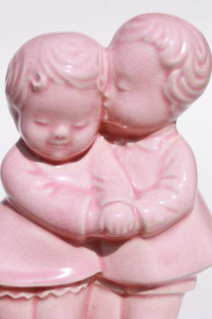 photo of vintage figural pottery planter vase, childhood sweethearts children in baby pink #6