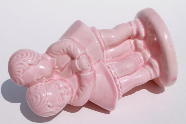 photo of vintage figural pottery planter vase, childhood sweethearts children in baby pink #9