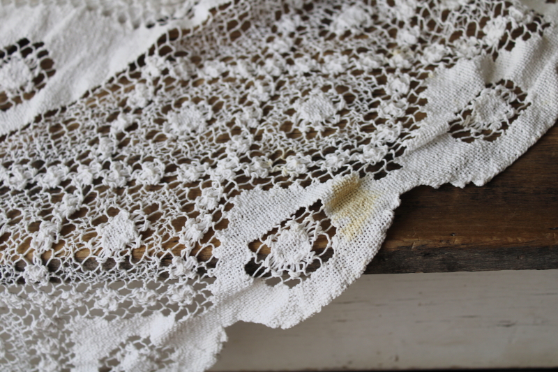 photo of vintage filet lace tablecloth, cotton net lace table cover 78 inches square #4