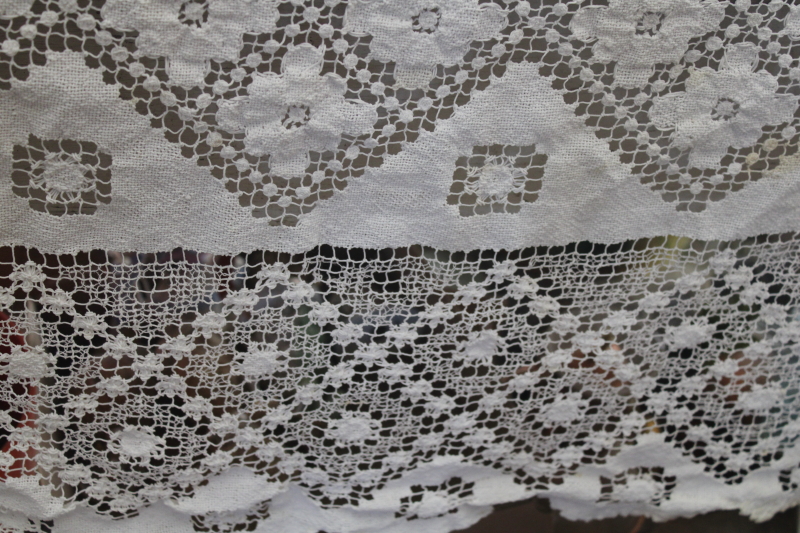 photo of vintage filet lace tablecloth, cotton net lace table cover 78 inches square #6