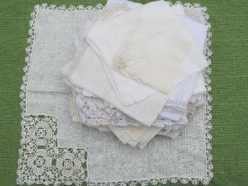 catalog photo of vintage fine cotton and linen hankies, lot whitework lace handkerchiefs