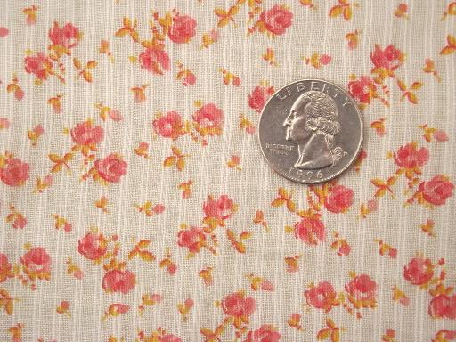 photo of vintage fine cotton lawn fabric with tiny floral print in amber & rose  #1