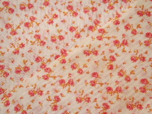 photo of vintage fine cotton lawn fabric with tiny floral print in amber & rose  #3