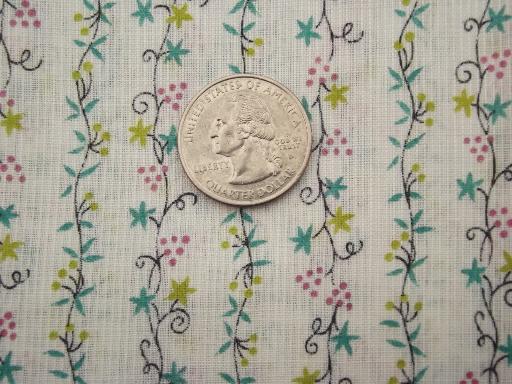 photo of vintage fine cotton lawn fabric with tiny grapevine print on crisp white  #1