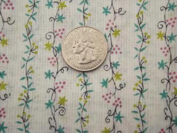 catalog photo of vintage fine cotton lawn fabric with tiny grapevine print on crisp white 