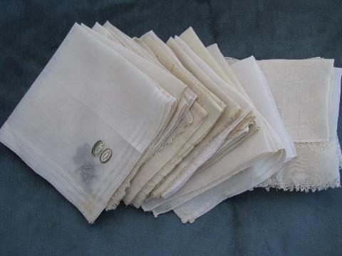 photo of vintage fine cotton & linen hankies, lot whitework lace handkerchiefs #1
