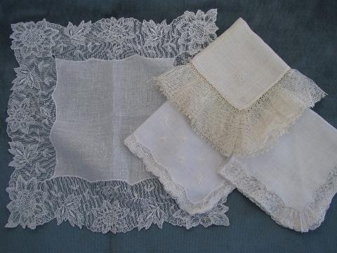 photo of vintage fine cotton & linen hankies, lot whitework lace handkerchiefs #2