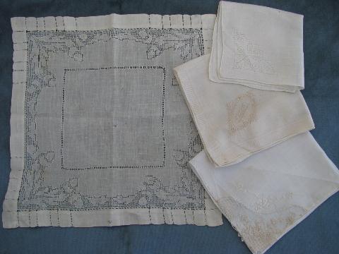 photo of vintage fine cotton & linen hankies, lot whitework lace handkerchiefs #4
