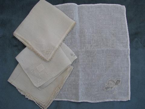 photo of vintage fine cotton & linen hankies, lot whitework lace handkerchiefs #6