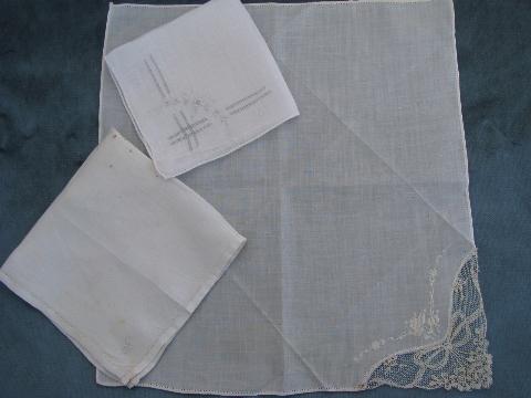 photo of vintage fine cotton & linen hankies, lot whitework lace handkerchiefs #8