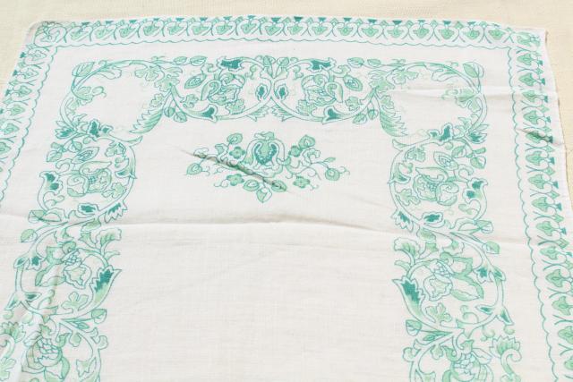 photo of vintage fine linen place mats & table runner, white w/ Irish green border print #2