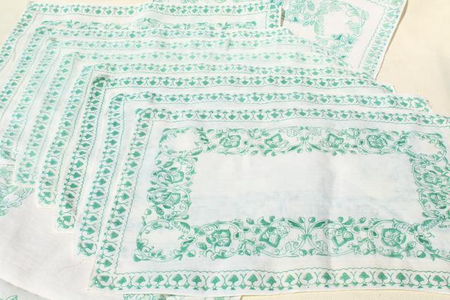 photo of vintage fine linen place mats & table runner, white w/ Irish green border print #5