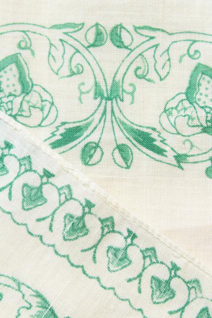 photo of vintage fine linen place mats & table runner, white w/ Irish green border print #10