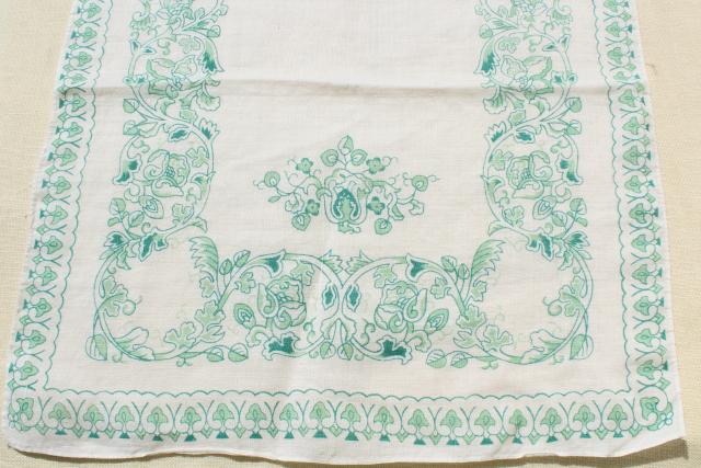 photo of vintage fine linen place mats & table runner, white w/ Irish green border print #12