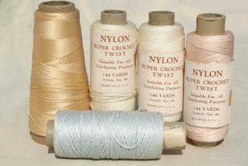 catalog photo of vintage fine nylon thread for crochet, sewing, embroidery, pale pastel colors
