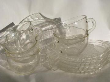 catalog photo of vintage fish shape pattern glass snack sets, cups and little plates