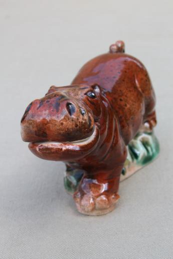 vintage fish tank aquarium decoration, hippo bubbler ceramic figurine Japan