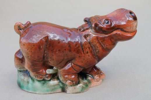 photo of vintage fish tank aquarium decoration, hippo bubbler ceramic figurine Japan #3