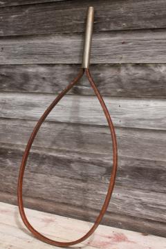 catalog photo of vintage fishing landing net, large bent wood frame for netting - antique sporting equipment