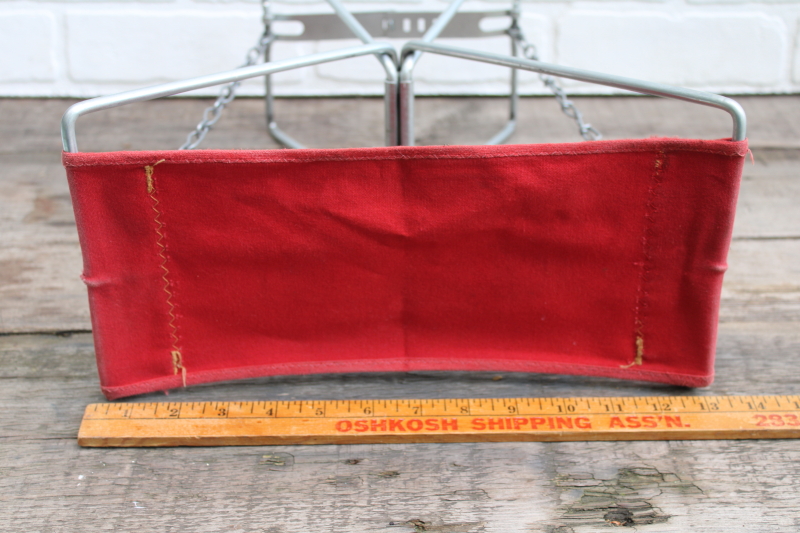 photo of vintage fishing or camp seat Old Pal folding stool, sturdy compact metal frame w/ red cotton canvas #2