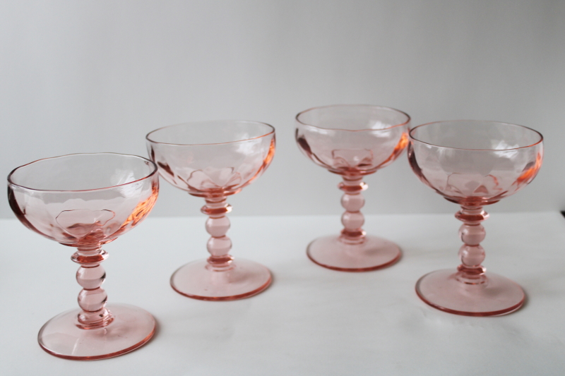 photo of vintage flamingo pink depression glass Heisey Yeoman diamond optic wine glasses or cocktails #1