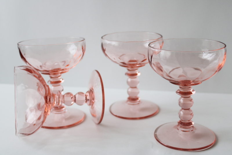 photo of vintage flamingo pink depression glass Heisey Yeoman diamond optic wine glasses or cocktails #2