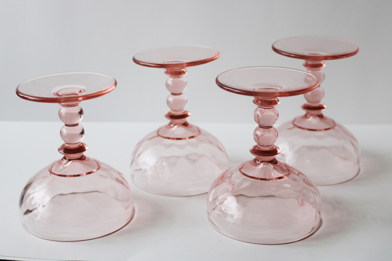 photo of vintage flamingo pink depression glass Heisey Yeoman diamond optic wine glasses or cocktails #4