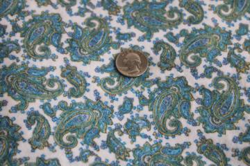 catalog photo of vintage flannel fabric w/ teal & blue paisley print, 100% cotton so soft