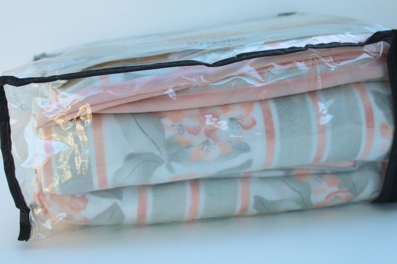 photo of vintage flannel twin sheets set, soft thick cotton fabric bedding coral / grey print #2