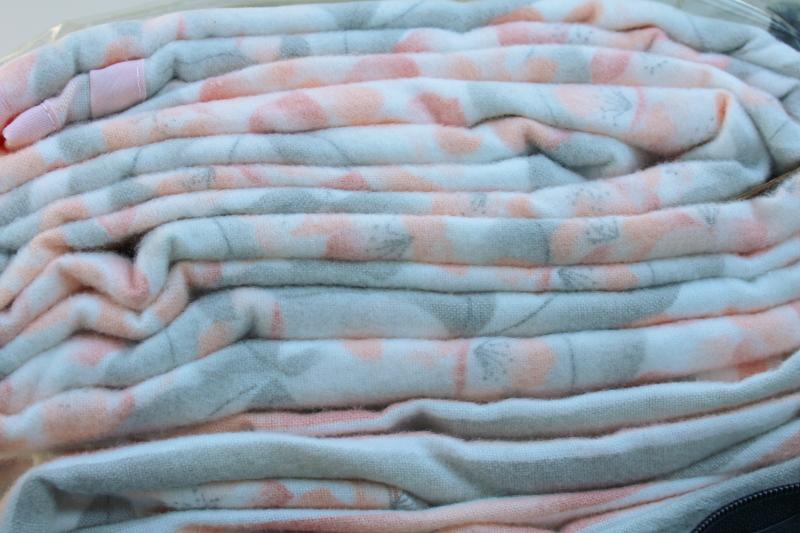 photo of vintage flannel twin sheets set, soft thick cotton fabric bedding coral / grey print #3