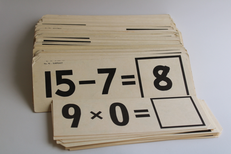 photo of vintage flash cards, cute back to school display, mixed lot math equations cards  #1