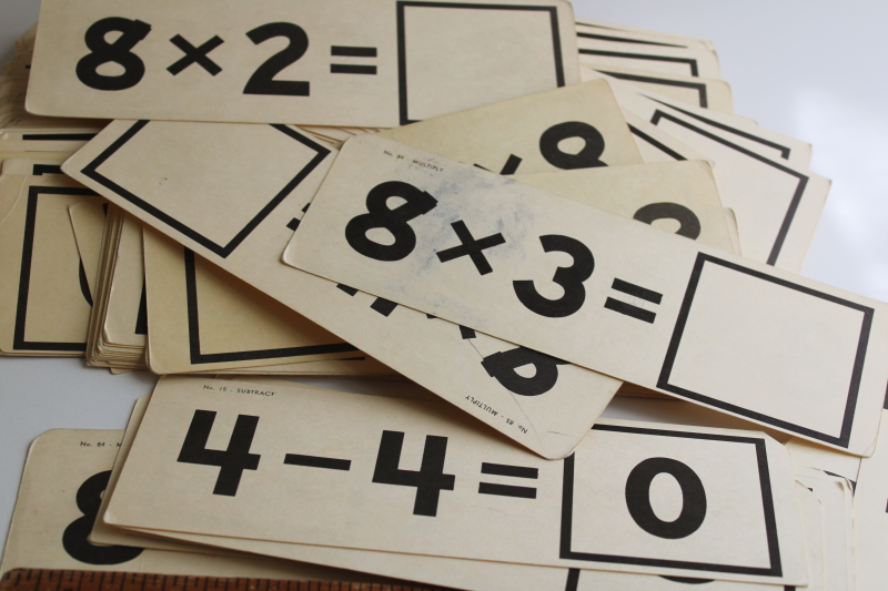 photo of vintage flash cards, cute back to school display, mixed lot math equations cards  #7