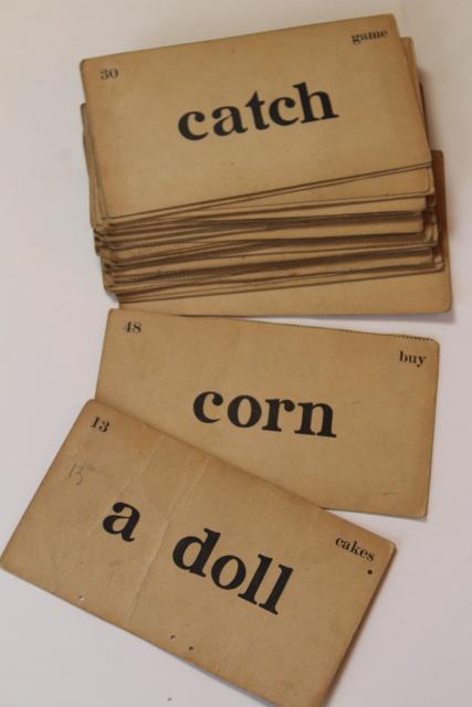 photo of vintage flash cards, early reading reader words retro 40s 50s typography #1