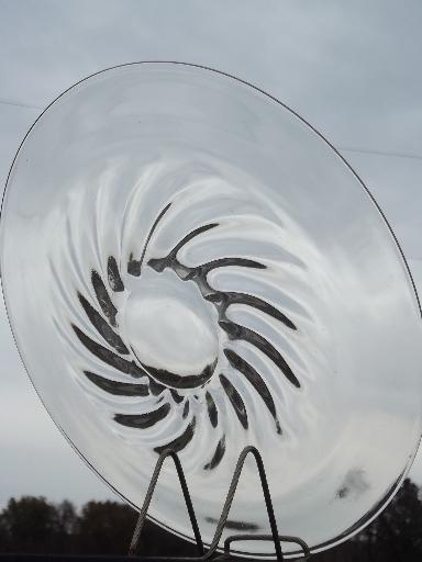 photo of vintage flat glass torte cake plate, pleated swirl rib pattern #2