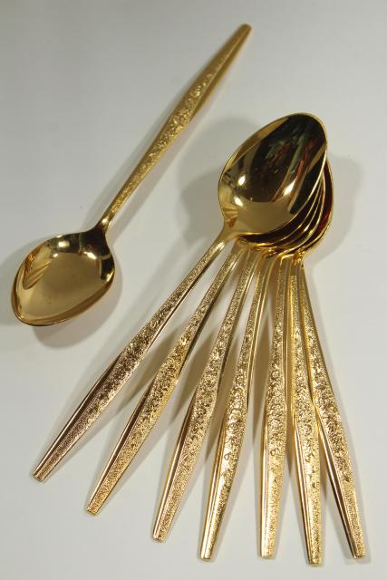 photo of vintage flatware, Golden Bouquet gold electroplate silverware, set of 8 teaspoons #1
