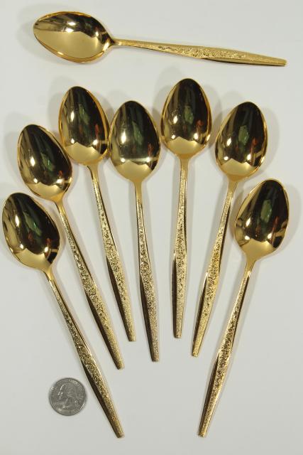 photo of vintage flatware, Golden Bouquet gold electroplate silverware, set of 8 teaspoons #2