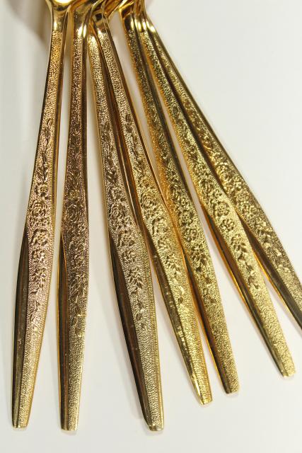 photo of vintage flatware, Golden Bouquet gold electroplate silverware, set of 8 teaspoons #4