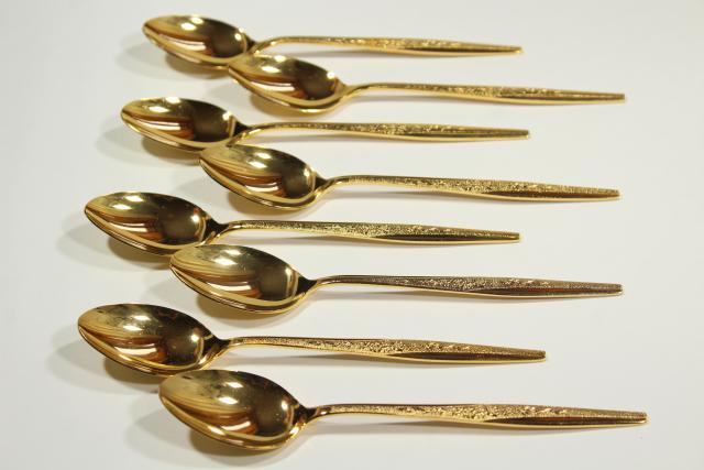 photo of vintage flatware, Golden Bouquet gold electroplate silverware, set of 8 teaspoons #7