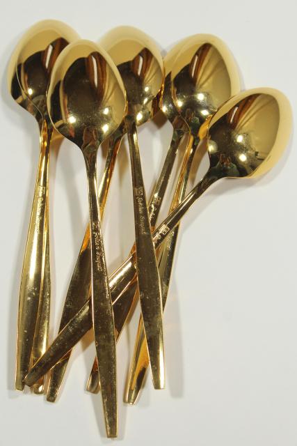 photo of vintage flatware, Golden Bouquet gold electroplate silverware, set of 8 teaspoons #8